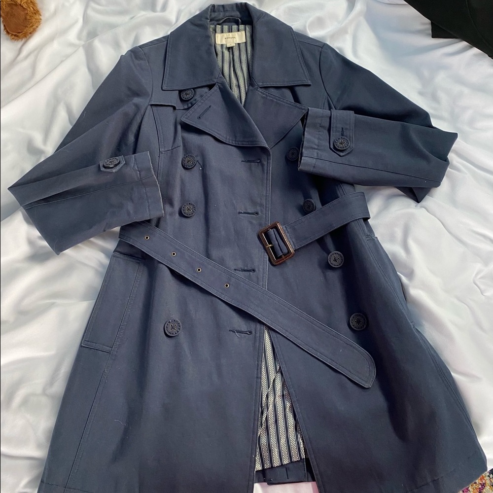 Navy blue spring trench coat